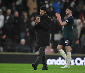 Arsenal Manager Mikel Arteta Celebrates with Fans after Arsenal's Victory over Fulham (December 2023)