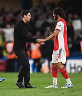 Arsenal Manager Mikel Arteta Celebrates with Mohamed Elneny after Chelsea Victory