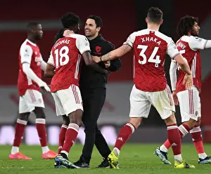 Arsenal V Tottenham Hotspur 2020-21 Prints: Arsenal Manager Mikel Arteta Celebrates with Thomas Partey