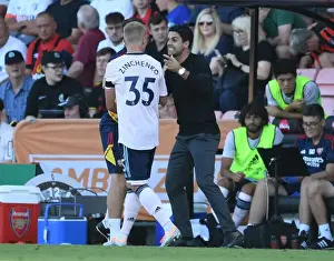 Arsenal Manager Mikel Arteta Conferencing with Oleksandr Zinchenko during AFC Bournemouth vs Arsenal FC, 2022-23 Premier League Match