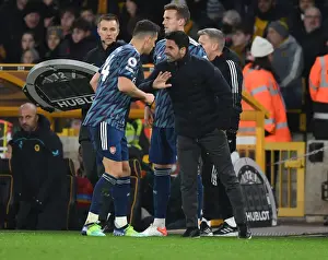Arsenal Manager Mikel Arteta Conferring with Granit Xhaka during Wolverhampton Wanderers vs Arsenal, Premier League 2021-22