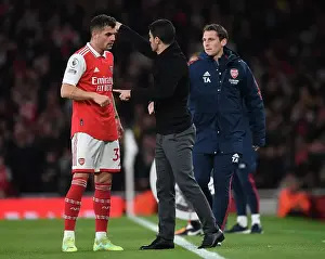Arsenal V Chelsea 2022-23 Prints: Arsenal Manager Mikel Arteta with Granit Xhaka: Arsenal FC vs Chelsea FC