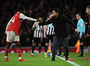 Arsenal Manager Mikel Arteta Guides Eddie Nketiah during Arsenal vs Newcastle United, Premier League 2022-23