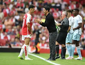 Arsenal V Nottingham Forest 2023-24 Prints: Arsenal Manager Mikel Arteta Guides Gabriel Martinelli at 2023-24 Arsenal v Nottingham Forest