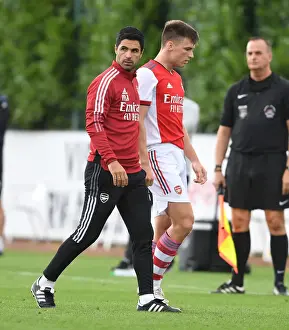 Arsenal V Watford (Pre Season) 2021-22 Prints: Arsenal Manager Mikel Arteta With Kieran Tierney During Arsenal's Pre-Season Friendly Against Watford