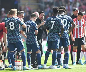 Southampton V Arsenal 2021-22 Prints: Arsenal Manager Mikel Arteta Rallies Team During Southampton vs Arsenal Premier League Match