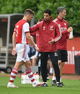 Arsenal V Millwall 2021-22 Prints: Arsenal Manager Mikel Arteta Speaks with Kieran Tierney after Substitution during Arsenal vs Millwall Pre-Season