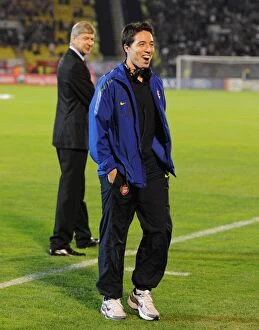 Images Dated 28th September 2010: Arsenal manager shares a joke with Samir Nasri. Partizan Belgrade 1: 3 Arsenal
