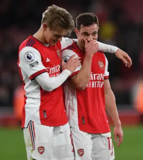 Arsenal: Martin Odegaard and Cedric Soares Share a Moment After Arsenal vs. Leicester City, Premier League 2021-22