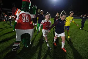 Arsenal Women V Birmingham City Women - WSL Continental Cup 2018-19 Prints: Arsenal mascot with Kim Little before the match