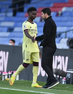 Arsenal: Mikel Arteta Celebrates with Bukayo Saka after Substitution vs Crystal Palace (2020-21)