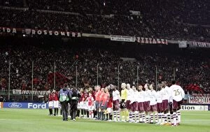 AC Milan v Arsenal 2007-8 Collection: The Arsenal and Milan players line up before the match