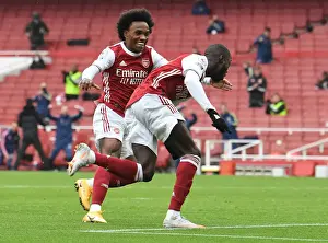 Arsenal V Sheffield United 2020-21 Prints: Arsenal: Pepe and Willian Celebrate Goal Against Sheffield United (2020-21)