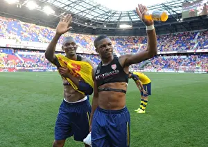 New York Red Bulls V Arsenal 2014-15 Prints: Arsenal Players Abou Diaby and Chuba Akpom Wave to Fans after New York Red Bulls Pre-Season Match