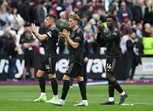 Arsenal Players Acknowledge Fans after West Ham United Match, Granit Xhaka, Martin Odegaard, Eddie Nketiah (April 2023)