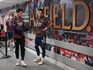 Arsenal Players Ben White and Rob Holding Before Carabao Cup Semi-Final vs Liverpool