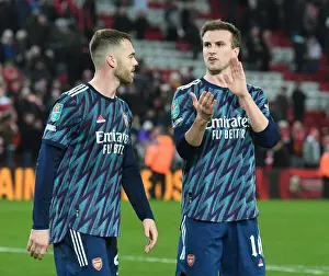 Arsenal Players Calum Chambers and Rob Holding After Carabao Cup Semi-Final First Leg vs Liverpool