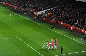 The Arsenal players celebrate the 3rd goal scored by Santi Cazorla The Arsenal players celebrate the 3rd goal scored by Santi Cazorla