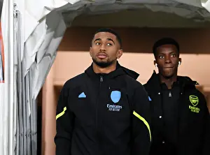 Arsenal Players Eddie Nketiah and Reiss Nelson Inspecting Kenilworth Road Pitch Before Luton Town Match (2023-24)