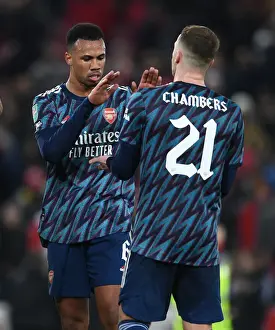 Liverpool V Arsenal Carabao Cup 21-22 Prints: Arsenal Players Gabriel Magalhaes and Calum Chambers After Carabao Cup Semi-Final First Leg vs Liverpool