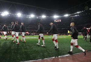 Images Dated 15th March 2018: Arsenal Players Gear Up for Europa League Showdown against AC Milan at Emirates Stadium