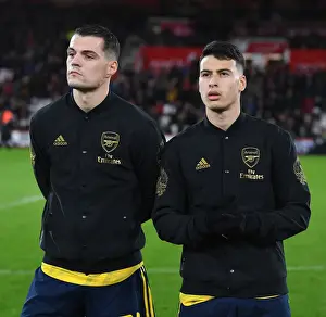 AFC Bournemouth V Arsenal - FA Cup 4th Rd 2020 Prints: Arsenal Players Granit Xhaka and Gabriel Martinelli Before FA Cup Match vs AFC Bournemouth