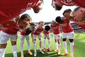 Arsenal Players Huddle Before Premier League Clash Against Wolverhampton Wanderers, Emirates Stadium, London, 2023