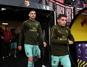 Arsenal Players Konstantinos Mavropanos and Lucas Torreira Before Watford Match, 2018-19 Premier League