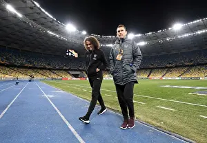 Arsenal Players Matteo Guendouzi and Stephan Lichtsteiner Scout Pitch before Vorskla Poltava Match