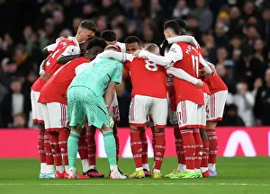Arsenal Players in Pre-Match Huddle: Tottenham Hotspur vs Arsenal FC, Premier League 2022-23