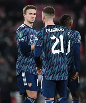 Liverpool V Arsenal Carabao Cup 21-22 Prints: Arsenal Players Rob Holding and Calum Chambers After Carabao Cup Semi-Final First Leg vs Liverpool