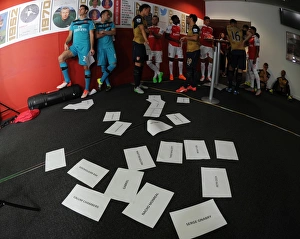 Arsenal players wait to do the Sky Sports walk up. Arsenal 1st Team Photcall Arsenal players wait to do the Sky Sports walk up. Arsenal 1st Team Photcall