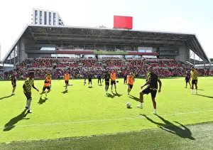 Arsenal Players Warm Up Ahead of Brentford Clash in 2022-23 Premier League