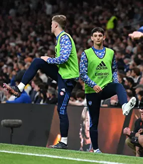 Tottenham Hotspur V Arsenal 2021-22 Prints: Arsenal Players Zak Swanson and Charlie Patino Warm Up Ahead of Tottenham Showdown - Premier League 2021-22