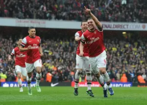 Arsenal V Norwich City 2012-13 Prints: Arsenal: Podolski and Cazorla's Triumphant Goal Celebration vs Norwich City (2012-13)