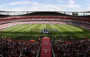 Arsenal and Portsmouth team line up before the match