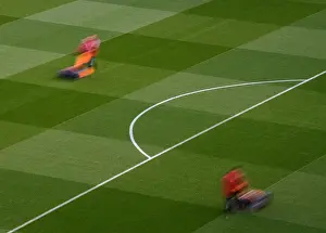Arsenal V Aston Villa 2021-22 Prints: Arsenal: Pre-Match Groundskeeping at Emirates Stadium - Battle Ready for Arsenal v Aston Villa (2021-22)
