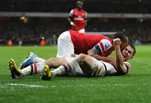 Arsenal V Wigan Athletic 2012-13 Prints: Arsenal: Ramsey and Walcott's Euphoric Goal Celebration (2012-13) vs. Wigan Athletic