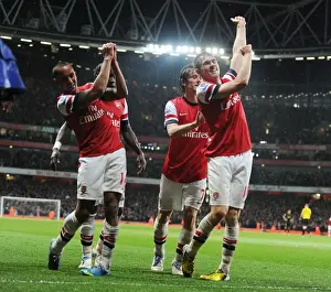 Arsenal V Wigan Athletic 2012-13 Prints: Arsenal: Ramsey and Walcott's Euphoric Goal Celebration (2012-13) vs. Wigan Athletic