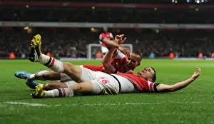 Arsenal V Wigan Athletic 2012-13 Prints: Arsenal: Ramsey and Walcott's Euphoric Goal Celebration (2012-13) vs Wigan Athletic