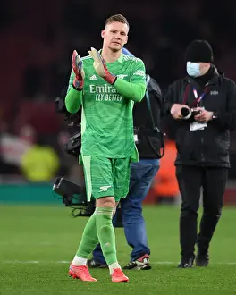 Arsenal V Sunderland - Carabao Cup 2021-22 Prints: Arsenal Reach Carabao Cup Semis: Bernd Leno Celebrates with Arsenal Fans