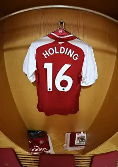 Arsenal V Leicester City 2017-18 Prints: Arsenal: Rob Holding's Emirates Jersey in the Home Changing Room Before Arsenal vs Leicester City (2017-18)