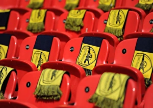 Arsenal scarves left on the seats before the match. Arsenal 4:0 Aston Villa. FA Cup Final Arsenal scarves left on the seats before the match. Arsenal 4:0 Aston Villa. FA Cup Final