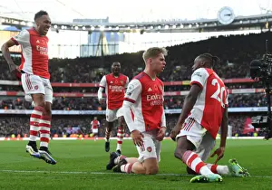 Arsenal: Smith Rowe and Aubameyang Celebrate Goal Against Watford in 2021-22 Premier League