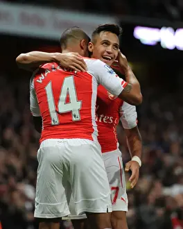 Arsenal V Burnley 2014/15 Prints: Arsenal Stars Alexis Sanchez and Theo Walcott Celebrating Goals vs Burnley, 2014/15
