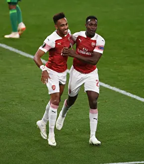 Arsenal V FC Vorskla Poltava 2018_19 Prints: Arsenal Stars Aubameyang and Welbeck: Celebrating Europa League Goal