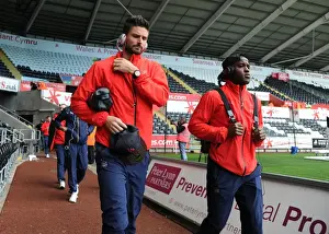 Swansea City V Arsenal 2015-16 Prints: Arsenal Stars Giroud and Campbell Arrive at Swansea City's Liberty Stadium Ahead of 2015-16 Premier League Clash