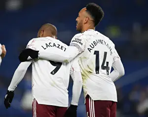 Arsenal Stars Lacazette and Aubameyang Celebrate Goal in Brighton Victory