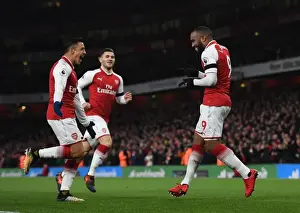 Arsenal Stars: Lacazette and Sanchez Celebrate Goal Against Huddersfield, 2017-18 Premier League