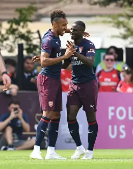 Arsenal Stars Pierre-Emerick Aubameyang and Jordi Osei-Tutu in Pre-Season Friendly against Borehamwood